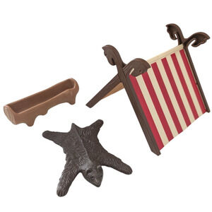 Vintage Playmobil 3157 Viking Camp Tent Bear Rug Fur Log Water Trough Incomplete